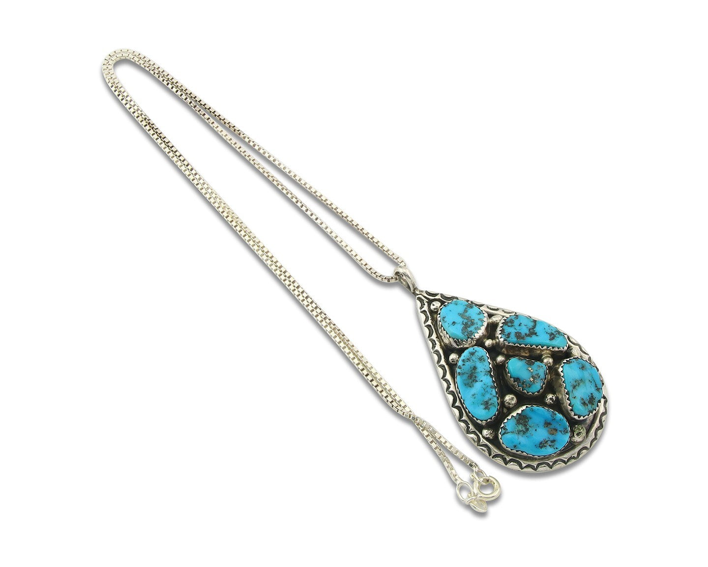 Navajo Sterling Silver Necklace Authentic Turquoise Vintage Signed JW Tom