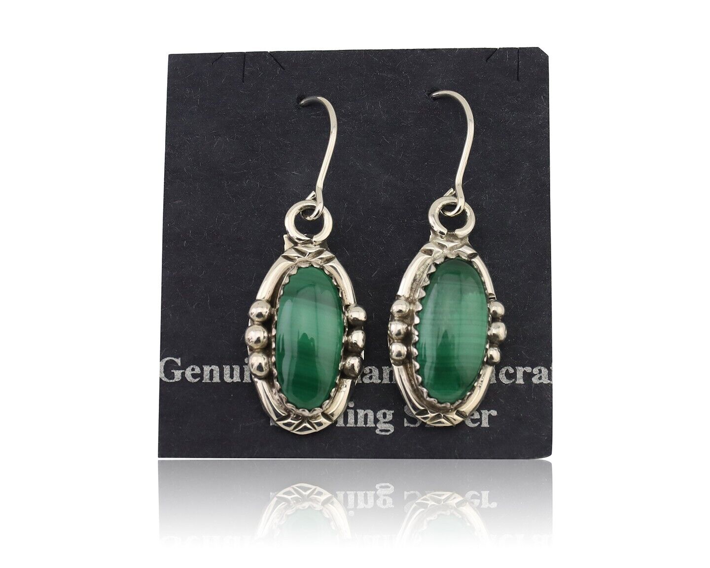 Navajo Earrings 925 Silver Natural Malachite Native American Artist C.80s