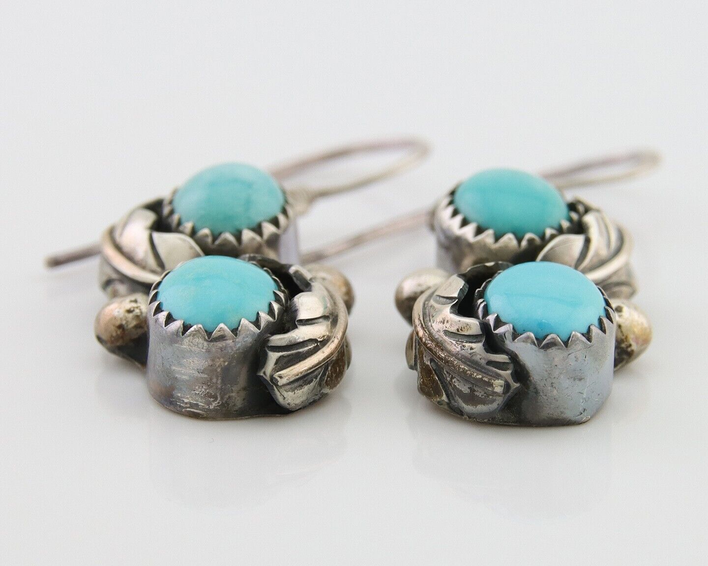 Navajo Dangle Earrings 925 Silver Natural Turquoise Native American Artist C80s