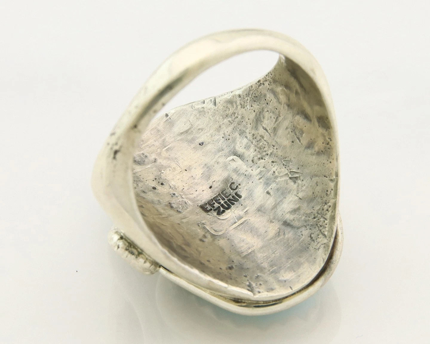 Men Zuni Snake Ring Sterling Silver Turquoise Signed Effie Calavasa Size 12.75
