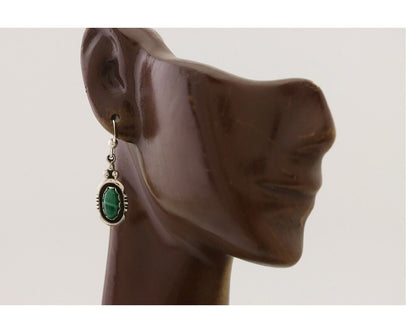 Navajo Dangle Earrings 925 Silver Natural Malachite Native American Artist C.80s