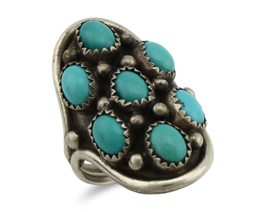 Zuni Ring 925 Silver Sleeping Beauty Turquoise Signed VM C.80's