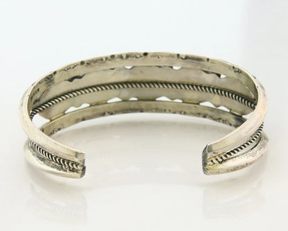 Navajo Cuff Bracelet 925 Sterling Silver Onyx Handmade Vintage Signed H Spencer