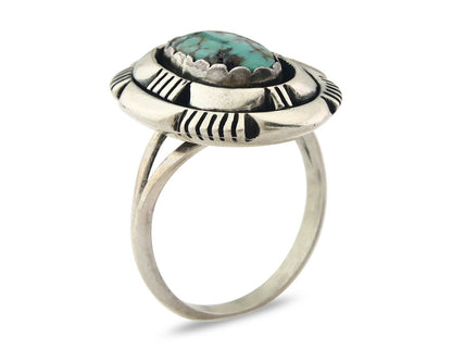 Vintage Navajo Ring 925 Sterling Silver Authentic Turquoise Signed LM Nez Sz 8.0