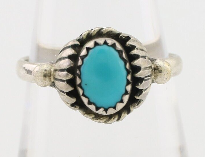 Navajo Ring 925 Silver Kingman Turquoise Native American Artist Made In 1985