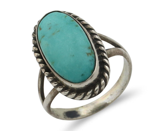 Navajo Ring 925 Silver Natural Kingman Turquoise Signed M Montoya C.80's