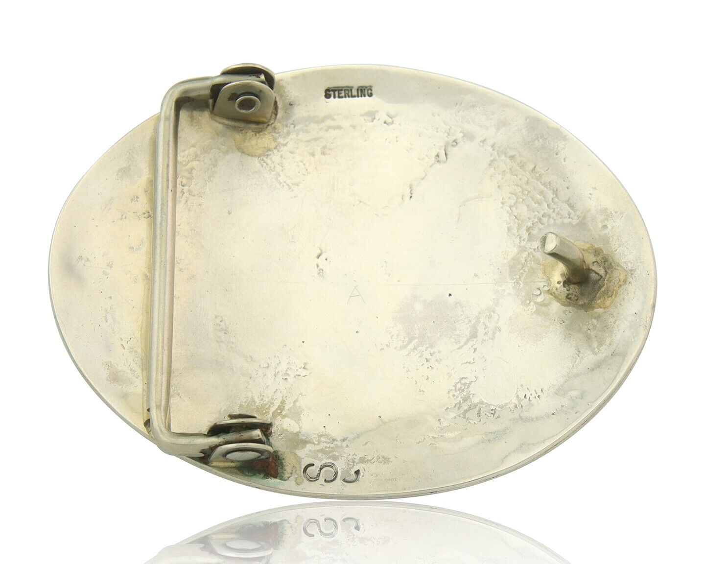 Vintage Navajo Belt Buckle 925 Silver Inlaid Eagle Turqouise Signed Stanley Bain