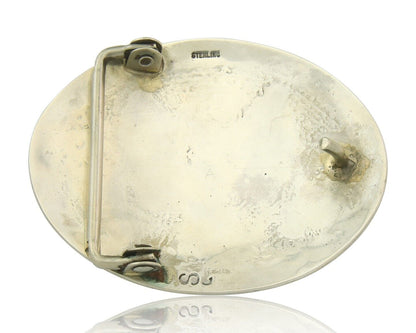 Vintage Navajo Belt Buckle 925 Silver Inlaid Eagle Turqouise Signed Stanley Bain