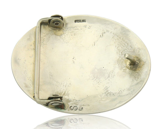 Vintage Navajo Belt Buckle 925 Silver Inlaid Eagle Turqouise Signed Stanley Bain