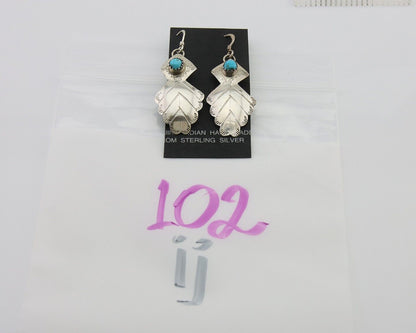 Navajo Dangle Earrings 925 Silver Natural Turquoise Artist Signed JB C.80's