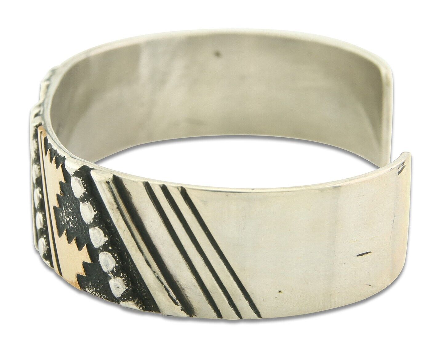 Navajo Bracelet Gold & 925 Silver Handmade 16 mm Wide Signed Thomas Singer C80s