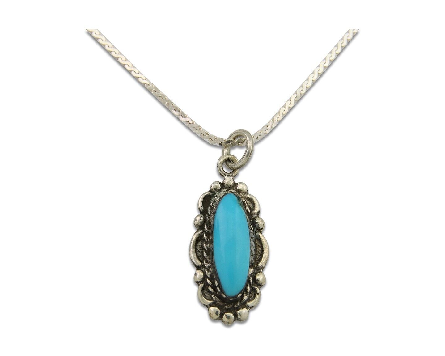 Navajo Necklace 925 Silver Natural Turquoise Artist Signed Square C.80's