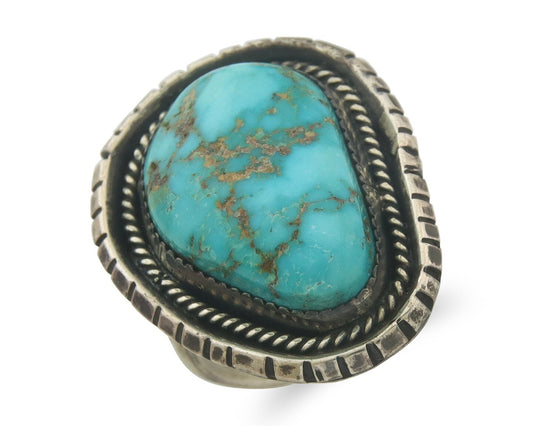 Vintage Navajo Ring 925 Sterling Blue Gem Turquoise Artist Tom Willeto Size 6.75