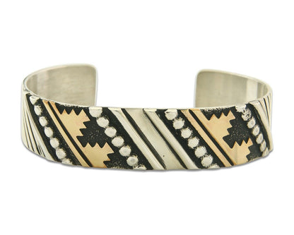 Navajo Bracelet Gold & 925 Silver Handmade 16mm Wide Artist Signed Thomas Singer