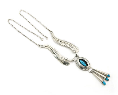 Navajo Necklace 925 Sterling Silver Natural Turquoise Vintage Signed H Spencer