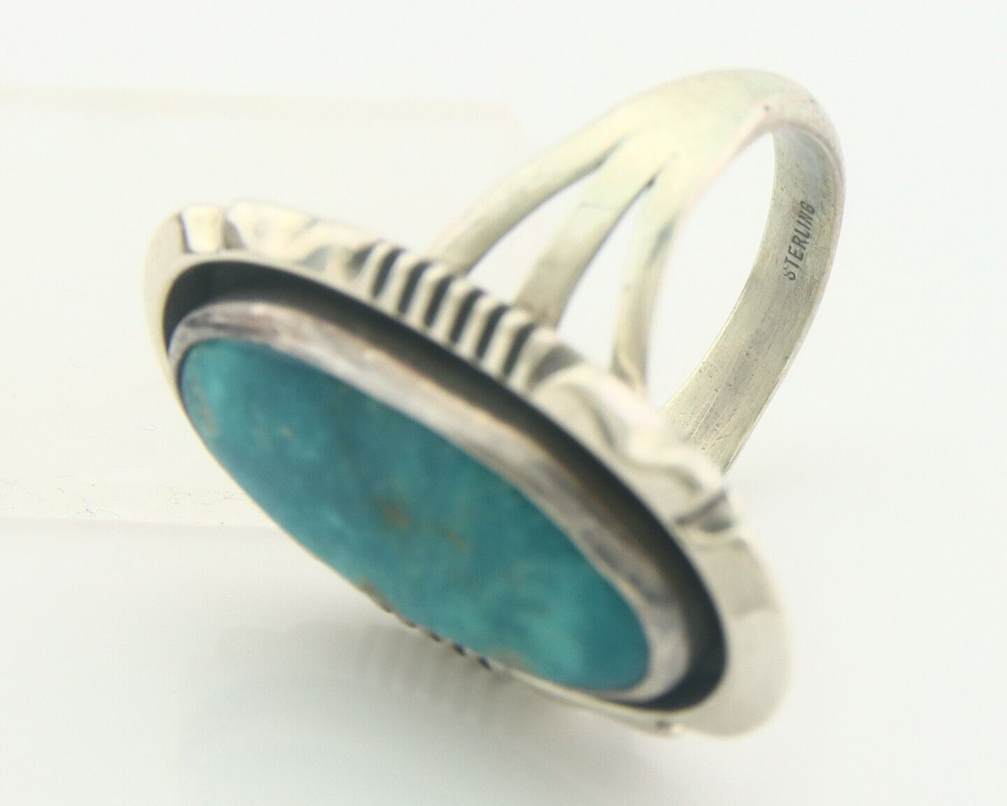Navajo Ring 925 Sterling Turquoise Handmade Native Artist C.80's Size 7.25