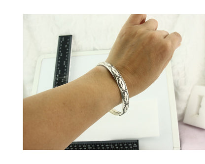 Vintage Navajo Bangle Bracelet Sterling Silver Hand Stamped Signed J