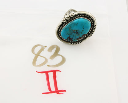 Navajo Ring 925 Sterling Natural Blue Turquoise Signed Ben S C.80's Size 11