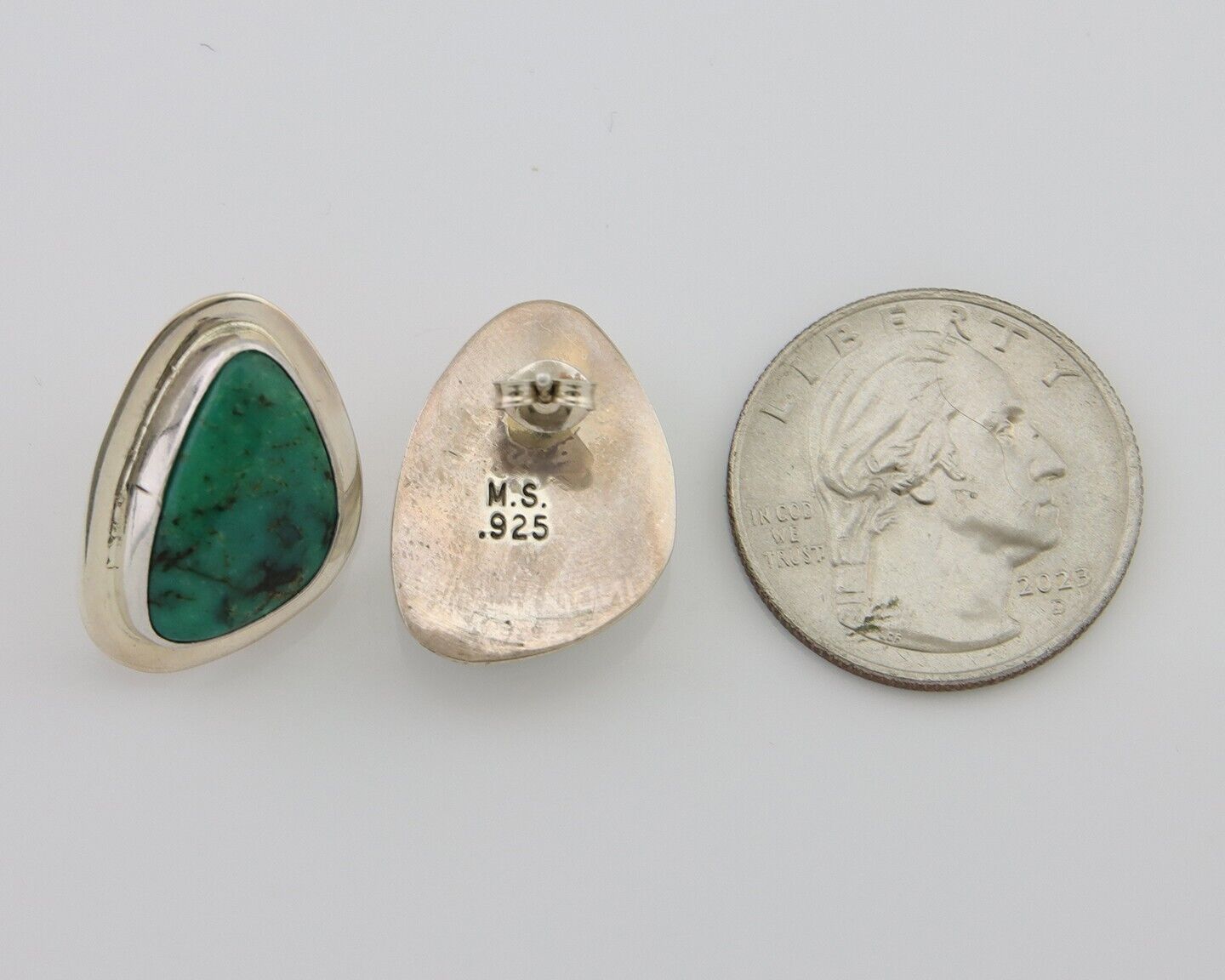 Navajo Shield Earrings 925 Silver Natural Turquoise Artist Signed M.S. C.80's