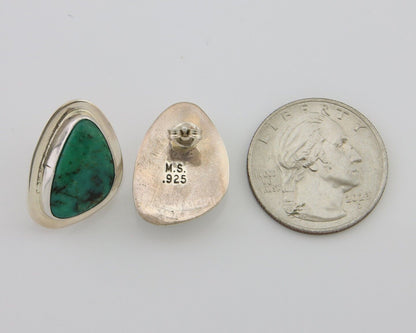 Navajo Shield Earrings 925 Silver Natural Turquoise Artist Signed M.S. C.80's