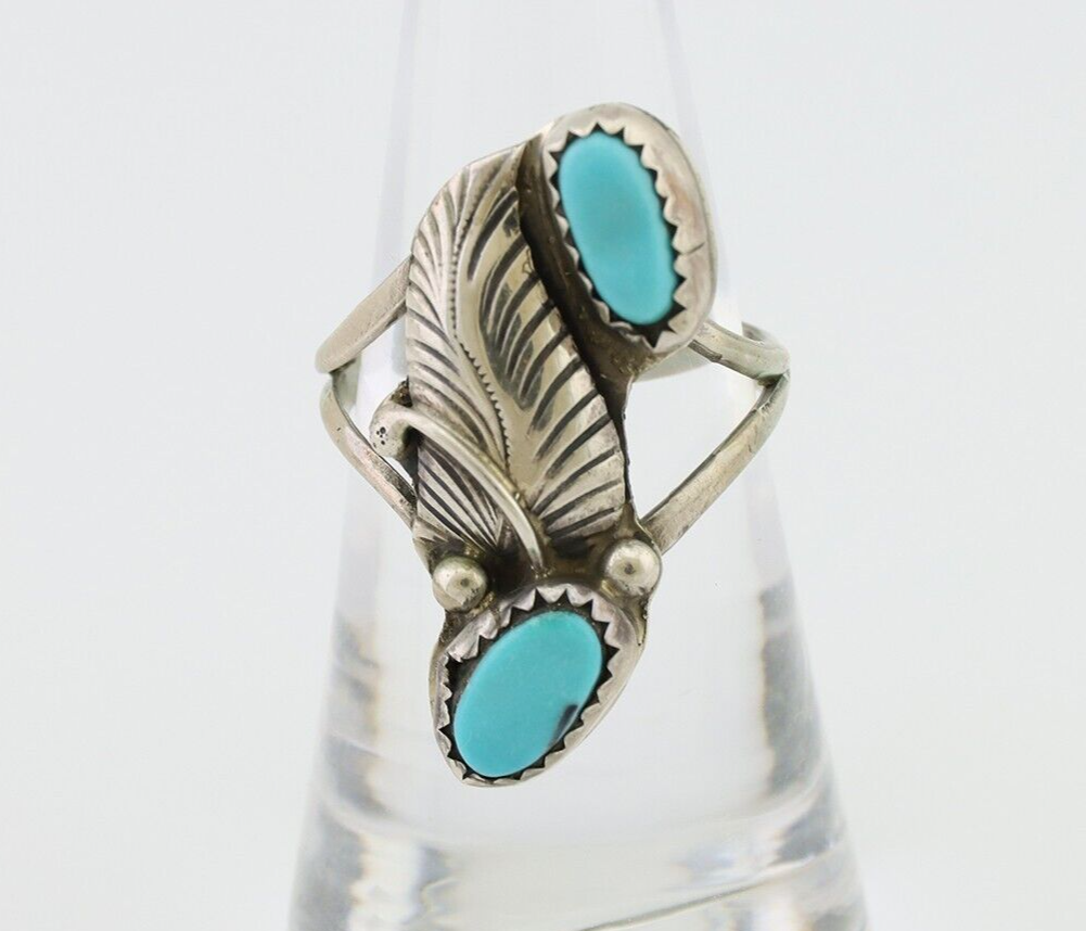 Navajo Handmade Ring 925 Silver Kingman Turquoise Native American Artist C.80's