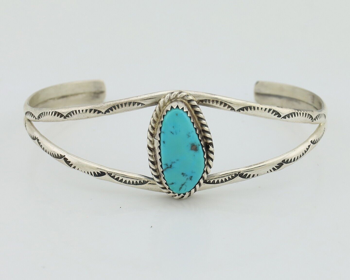 Navajo Bracelet 925 Silver Sleeping Beauty Turquoise Signed Robert Vandover C80s