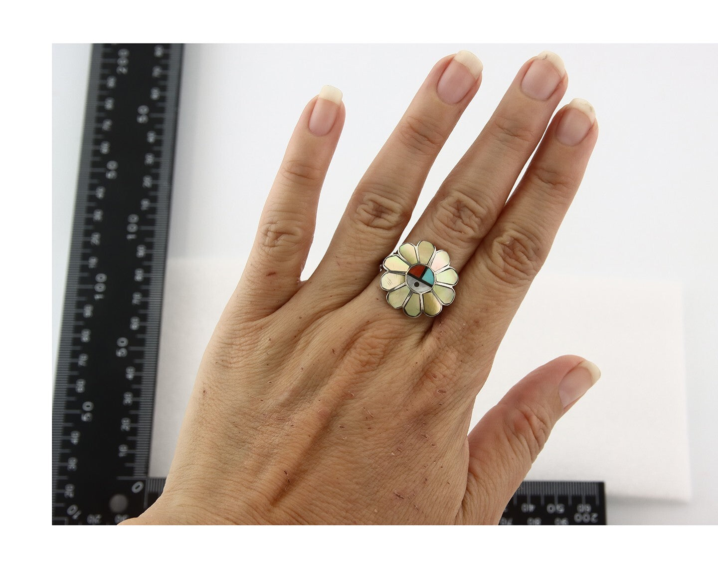 Vintage Zuni Ring 925 Sterling Silver Natural Gemstone Size 9.0