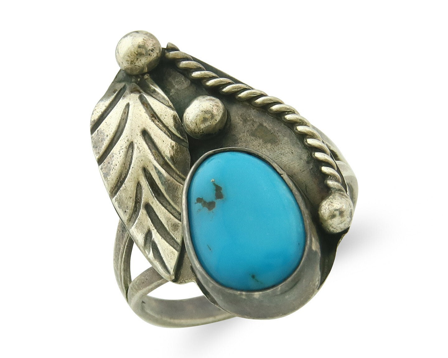 Vintage Navajo Ring 925 Sterling Silver Turquoise Handmade Signed WJ Size 7.0