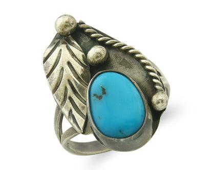 Vintage Navajo Ring 925 Sterling Silver Turquoise Handmade Signed WJ Size 7.0