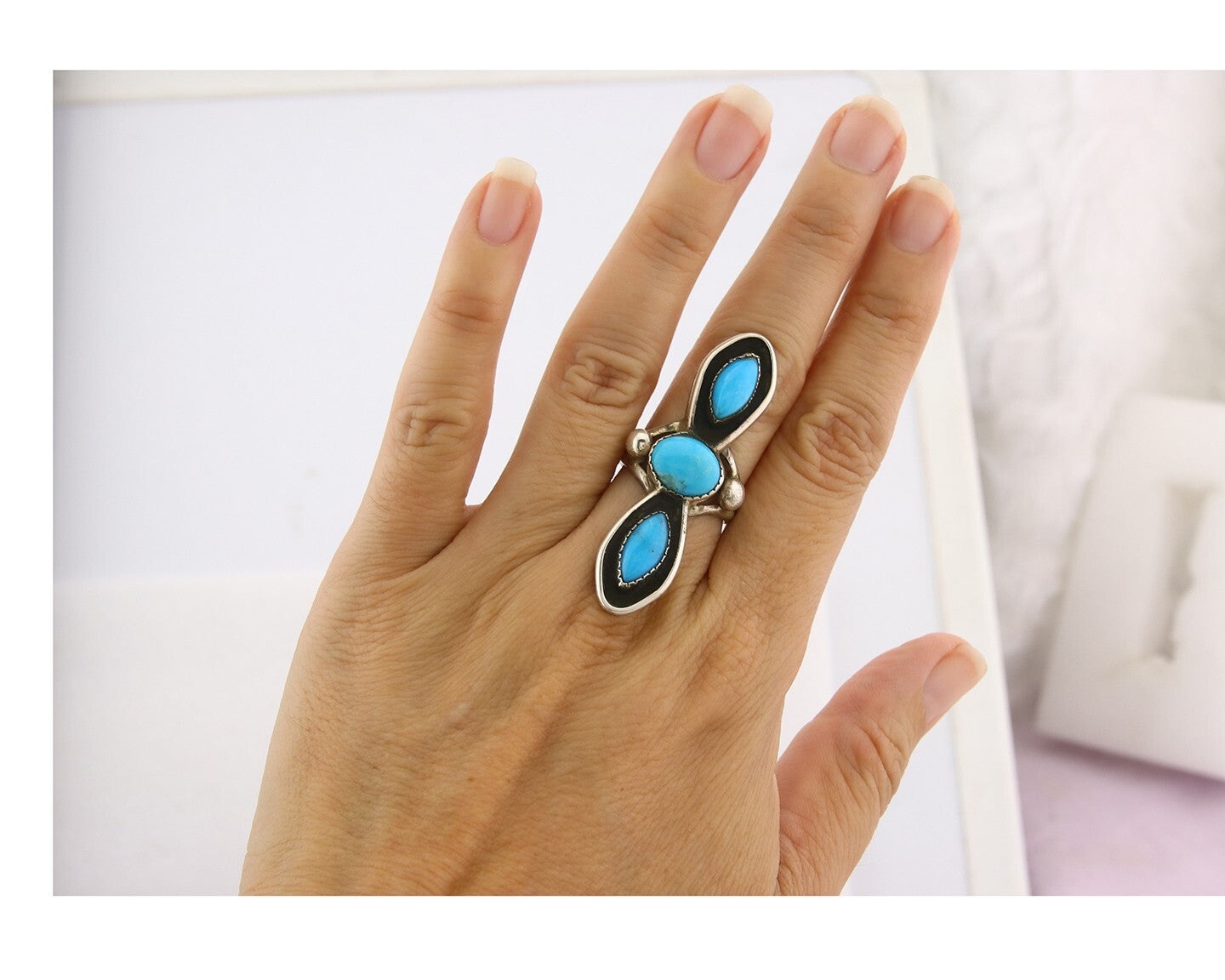 Vintage Navajo Ring 925 Sterling Silver Turquoise Handmade Size 6.25