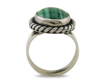 Navajo Ring 925 Silver Natural Malachite Native American Artist C.80's