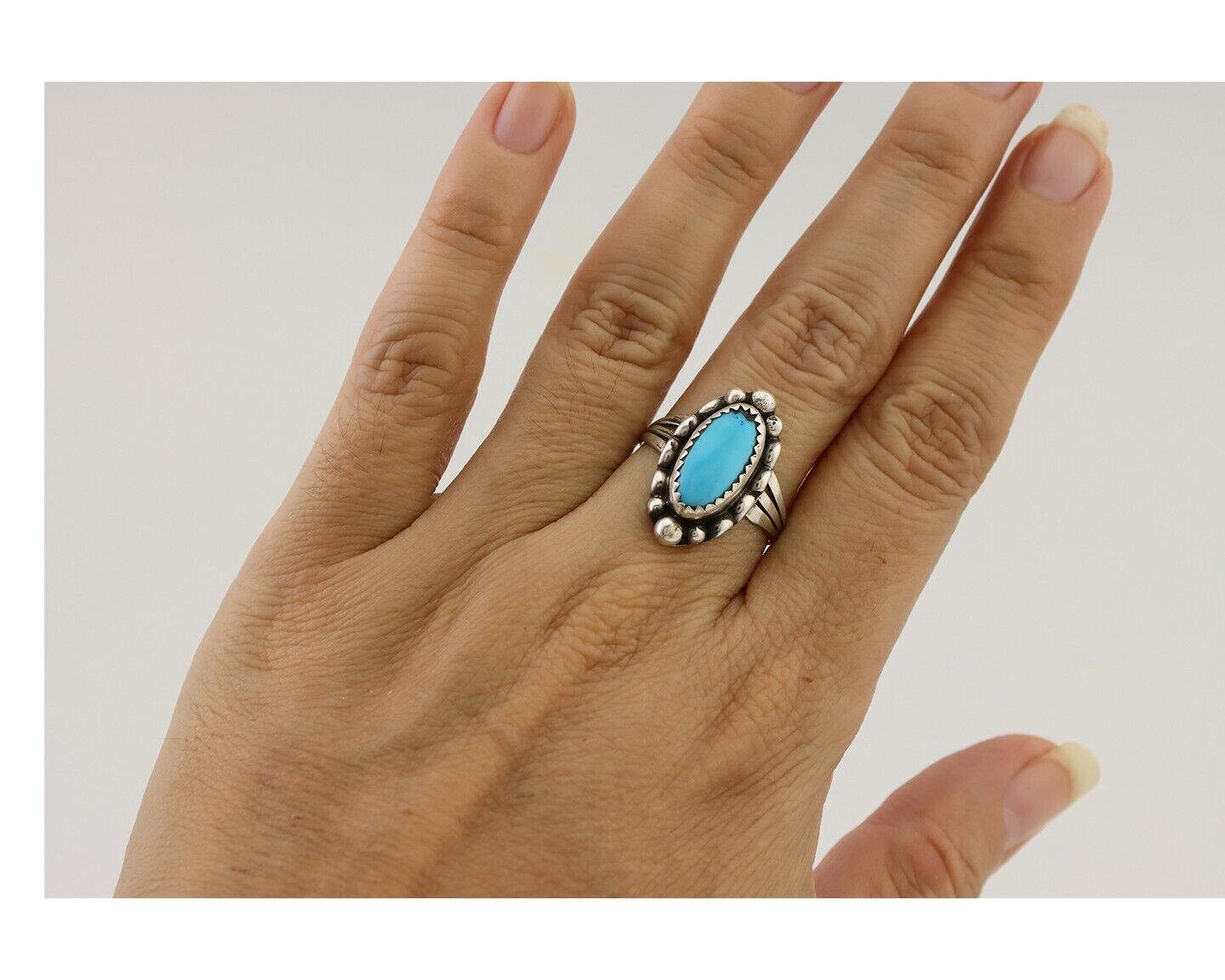 Navajo Ring 925 Silver Sleeping Beauty Turquoise Artist Signed SC C.80's