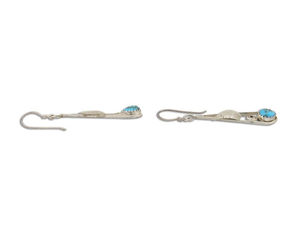 Navajo Dangle Earrings 925 Silver Natural Blue Turquoise Artist Signed JB C.80's