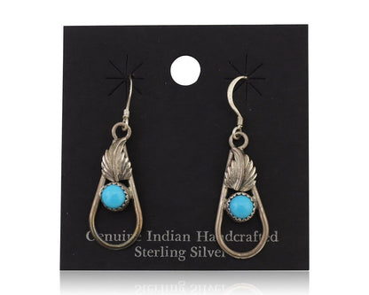 Navajo Dangle Earrings 925 Silver Sleeping B Turquoise Native Artist C.80's