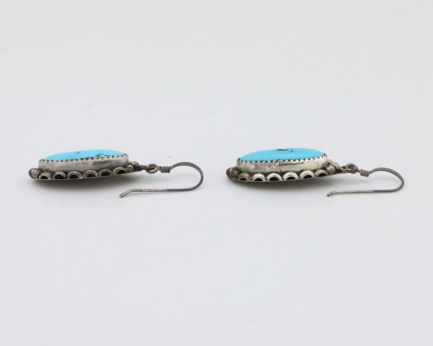 Navajo Handmade Earrings 925 Silver Blue Turquoise Artist Signed SC C.80's