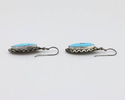 Navajo Handmade Earrings 925 Silver Blue Turquoise Artist Signed SC C.80's