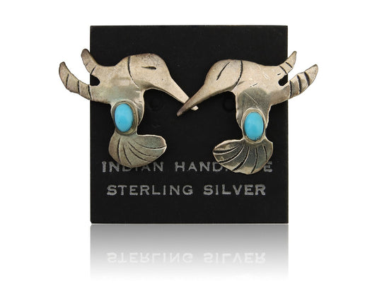 Navajo Humming Bird Earrings 925 Silver Turquoise Native Artist C.80's