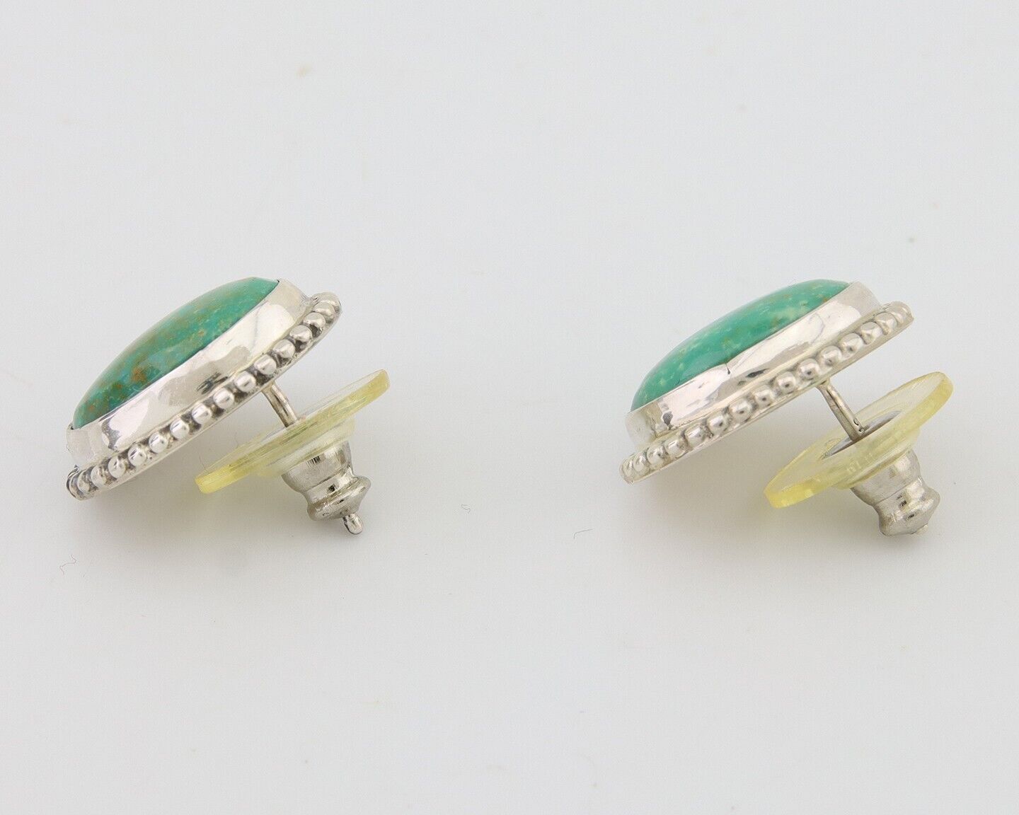 Navajo Stud Earrings 925 Silver Natural Turquoise Native Artist Signed M C.80's