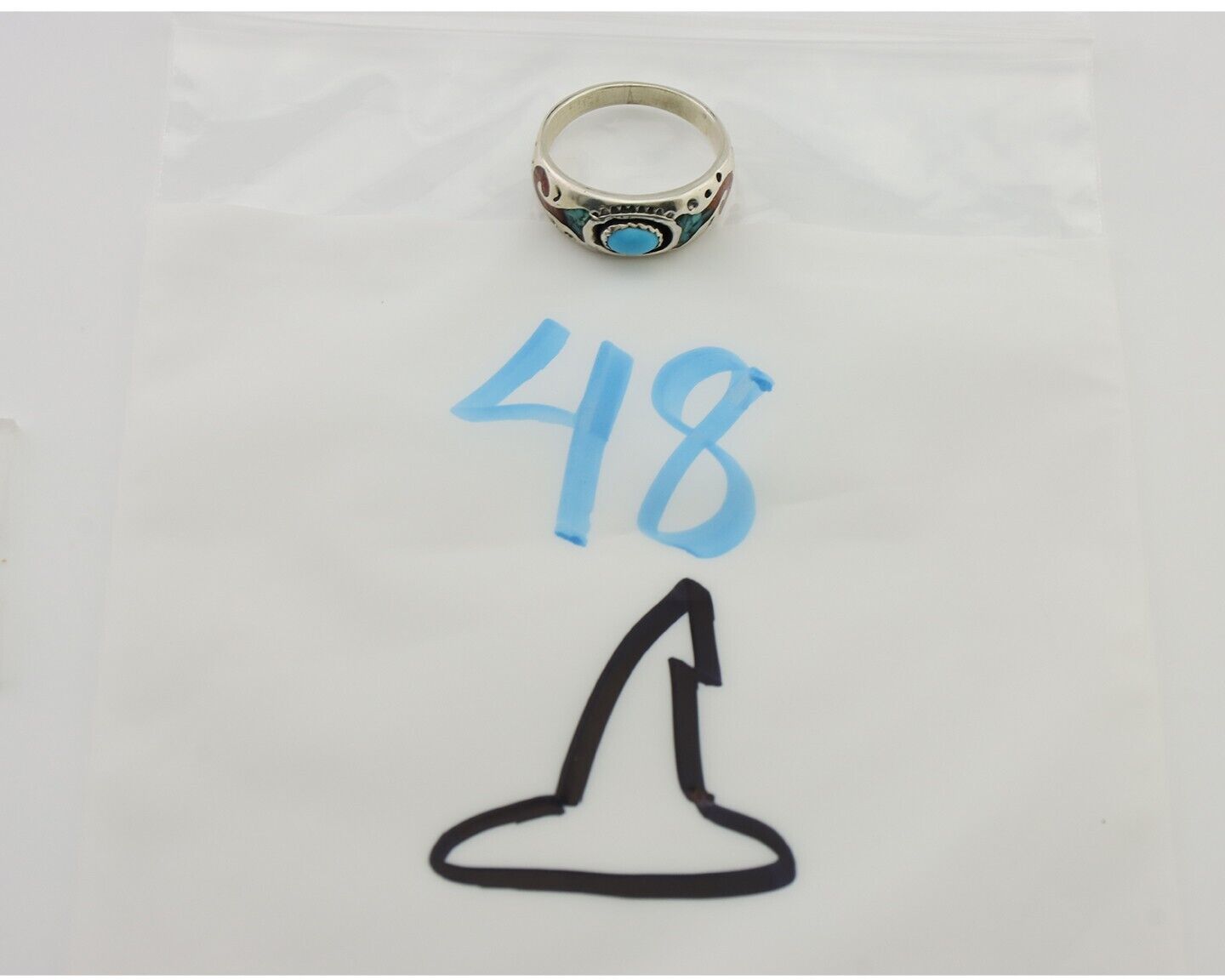 Navajo Ring 925 Silver Turquoise & Coral Natural American Artist C.80's