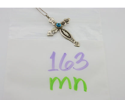 Navajo Cross Hand Stamped Necklace 925 Silver Turquoise Native Artist C.80's