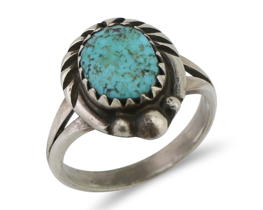 Navajo Ring 925 Silver Kingman Turquoise Native American Artist C.80's