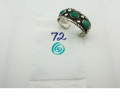 Men Navajo Cuff Bracelet Sterling Silver Malachite Vintage Signed C Montoya