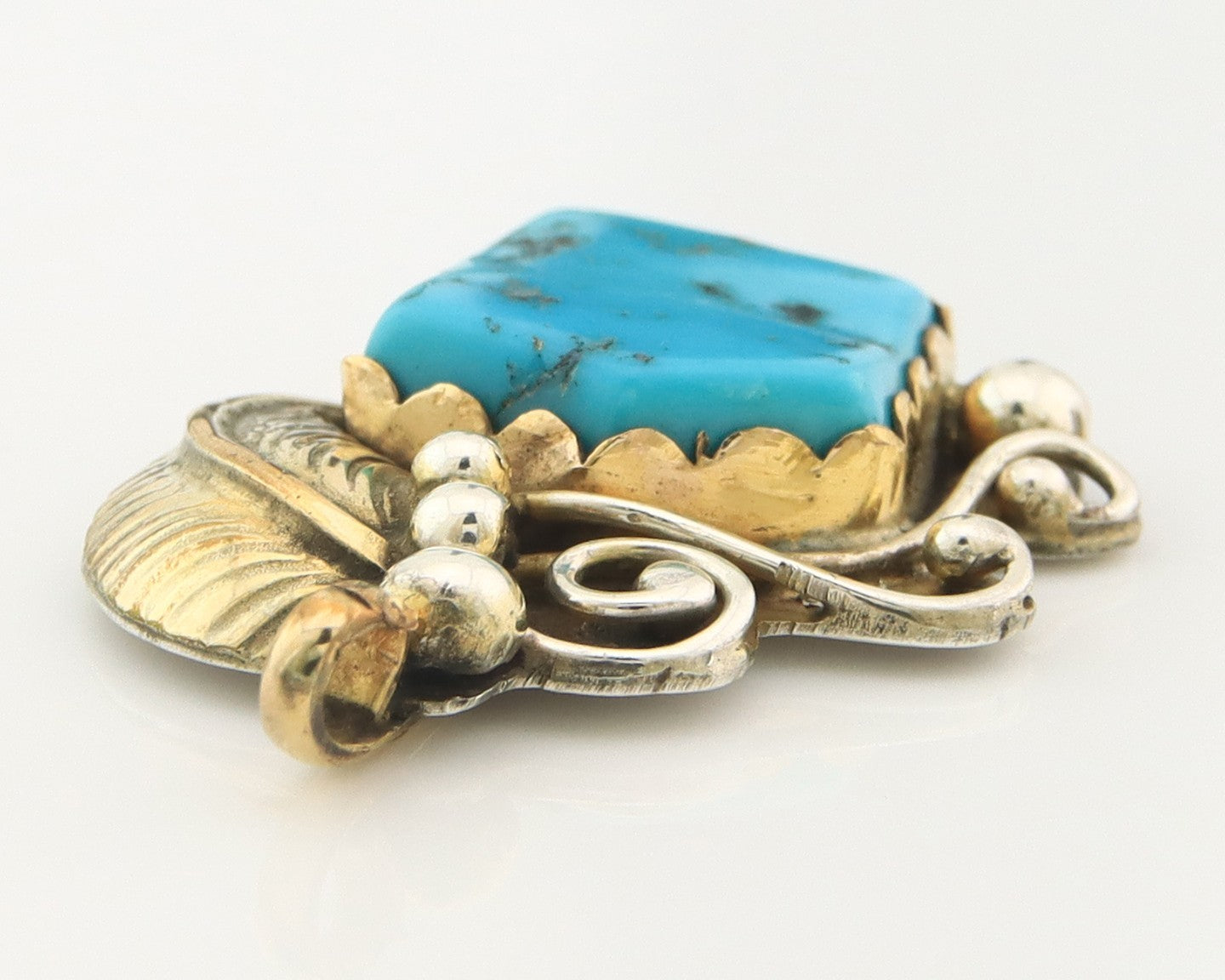 Navajo Pendant Sterling Silver & Gold Natural Blue Turquoise Signed Virgnina C