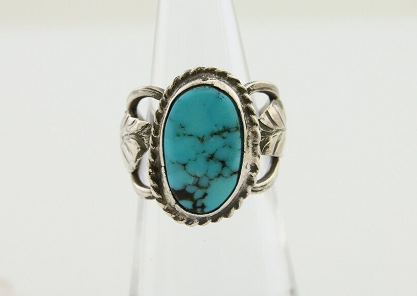 Navajo Ring 925 Silver Natural Blue Turquoise Native American Artist C.80's