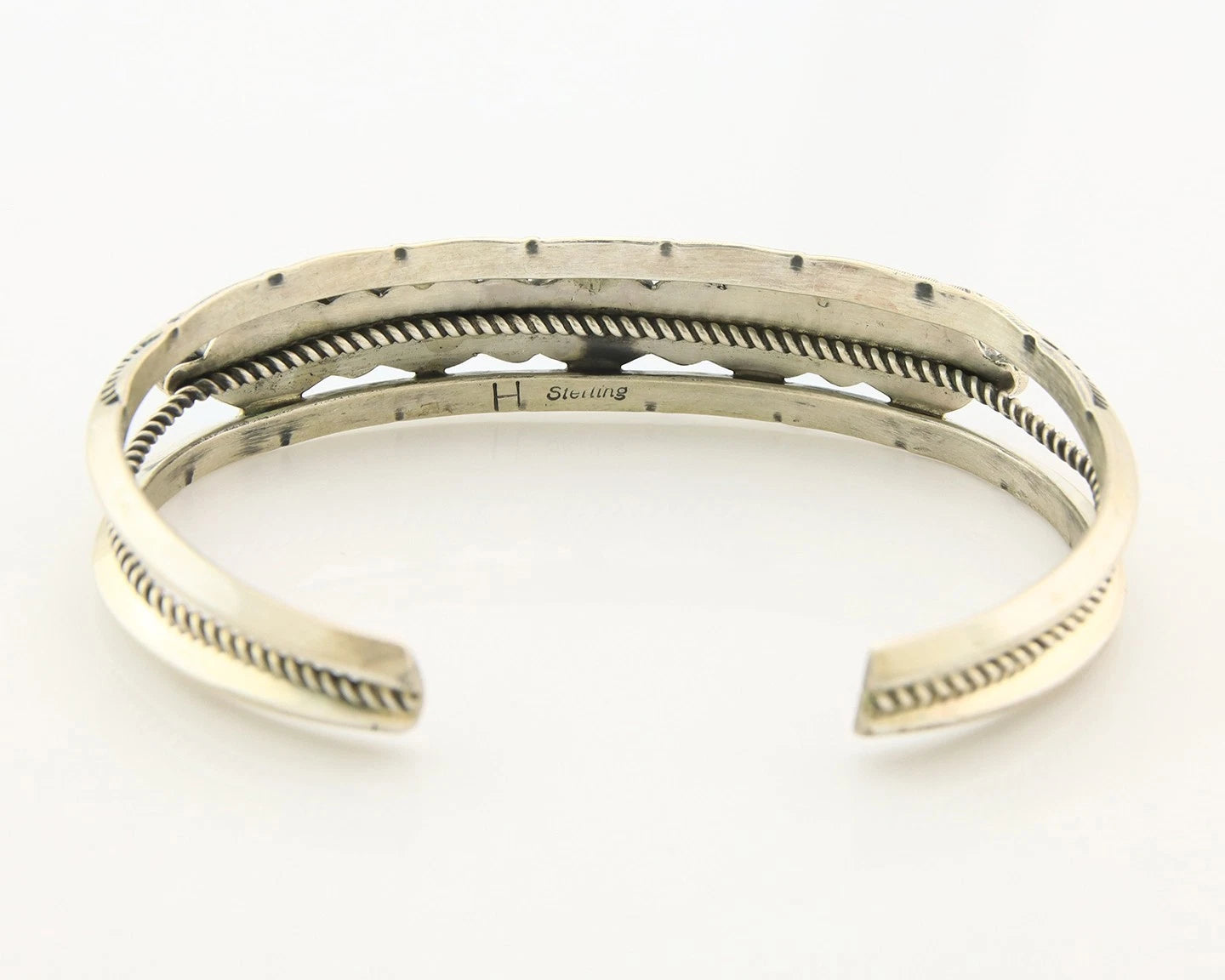 Navajo Cuff Bracelet Sterling Silver Vintage Turquoise Signed H