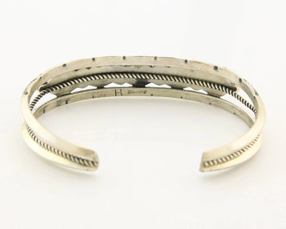 Navajo Cuff Bracelet Sterling Silver Vintage Turquoise Signed H