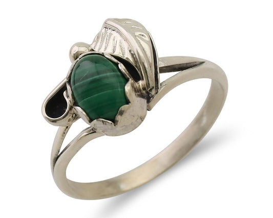 Navajo Handmade Ring 925 Silver Natural Malachite Native Artist Size 5.5 C.80's