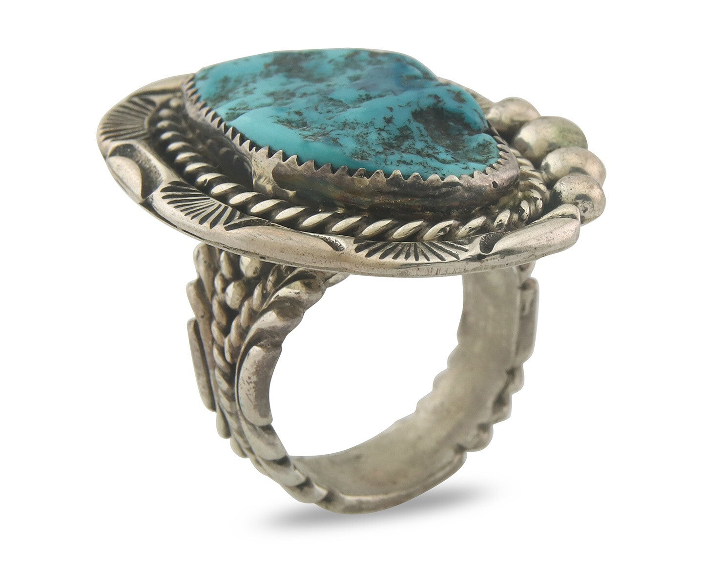 Vintage Navajo Ring 925 Sterling Authentic Turquoise Signed Snail Size 11.75