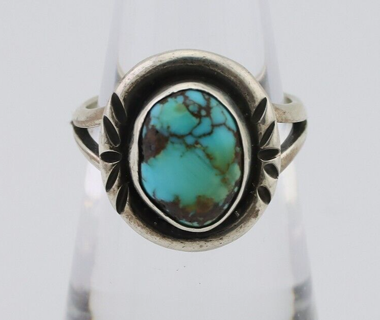 Navajo Ring 925 Silver Kingman Turquoise Native American Artist C.80's