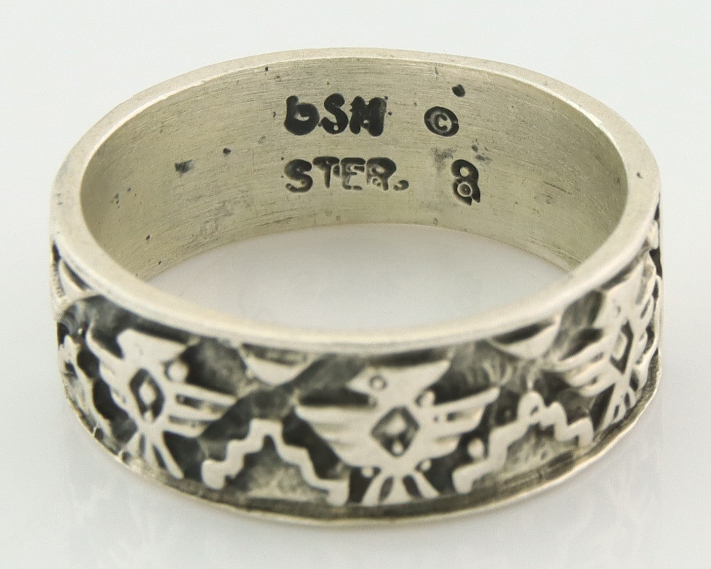 Navajo Band Ring Sterling Silver Vintage Authentic Signed BSM Size 8.0